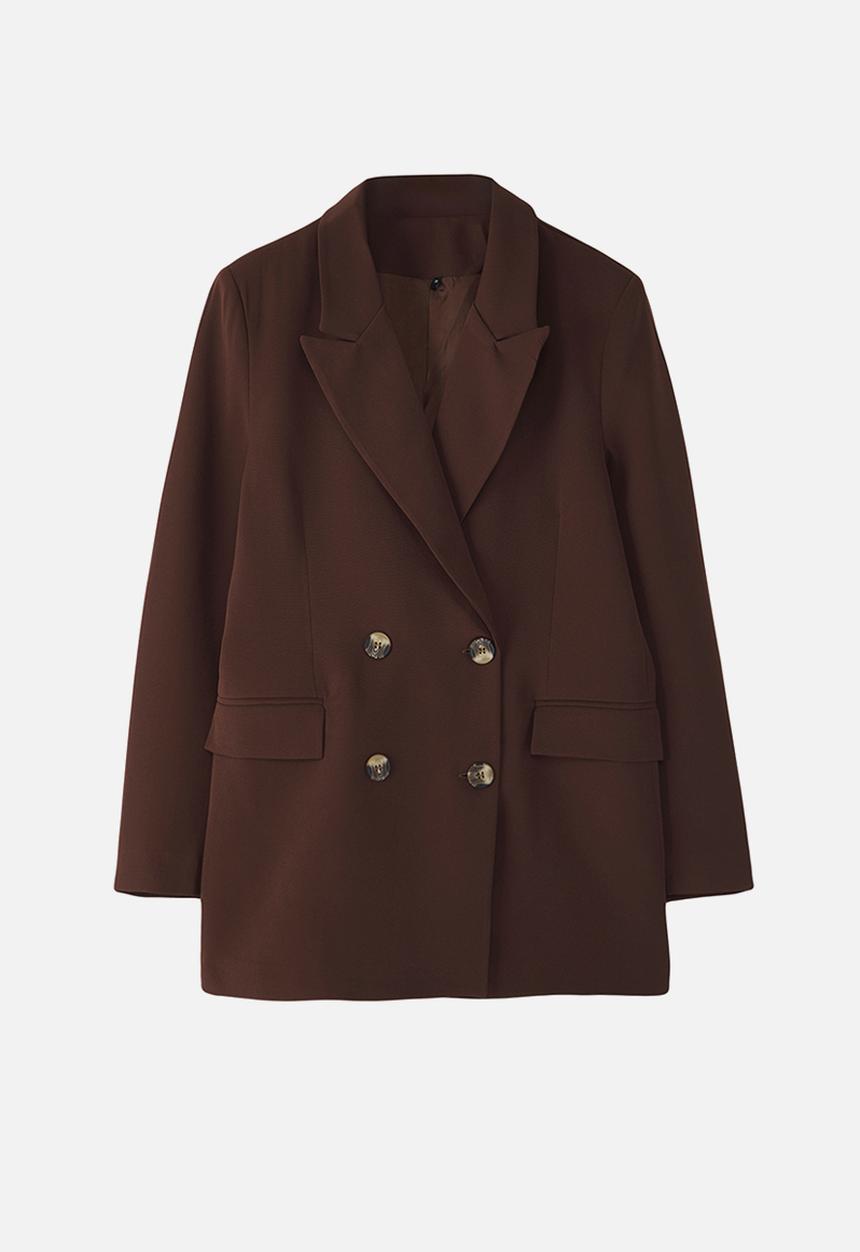 Trendyol - Lined Double Breasted Closure Woven Blazer Jacket - Dark Brown