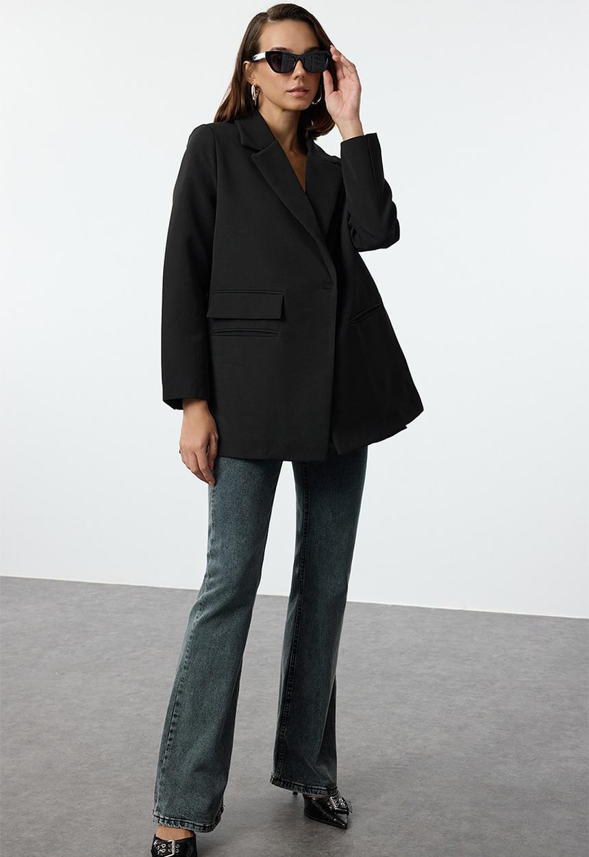 Trendyol - Oversize Pocket Detailed Woven Blazer Jacket - Black