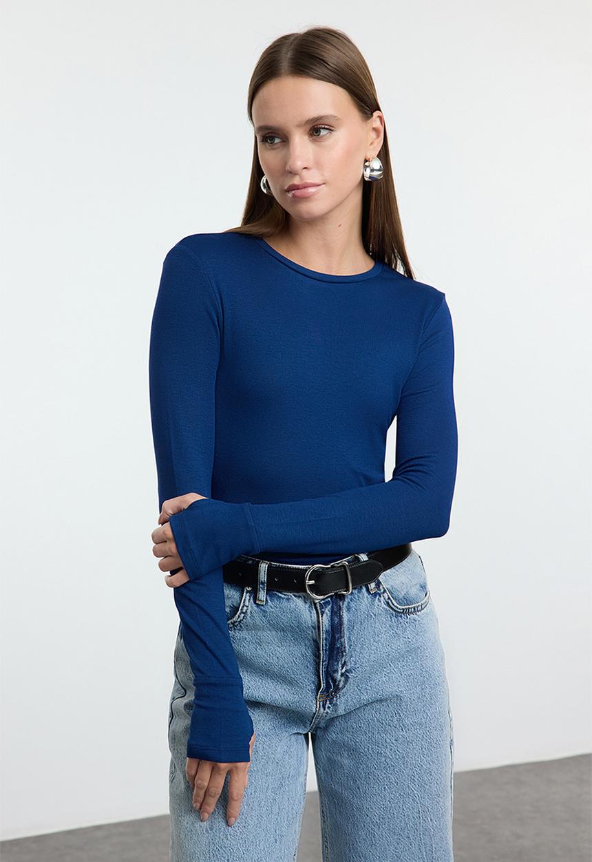 Trendyol - Flexible Viscose Knitted Blouse - Navy Blue