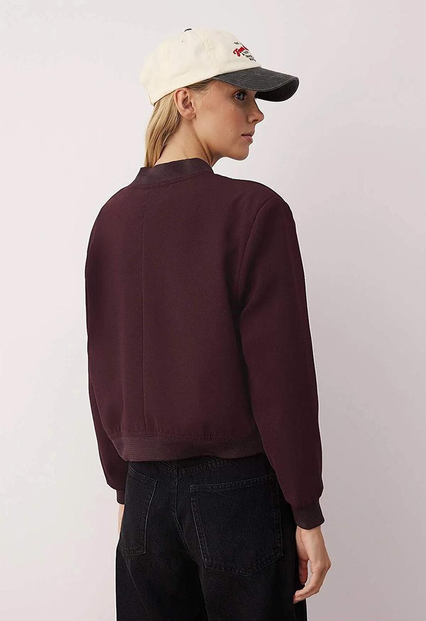 Trendyol - Premium Bomber Crop Woven Jacket - Burgundy