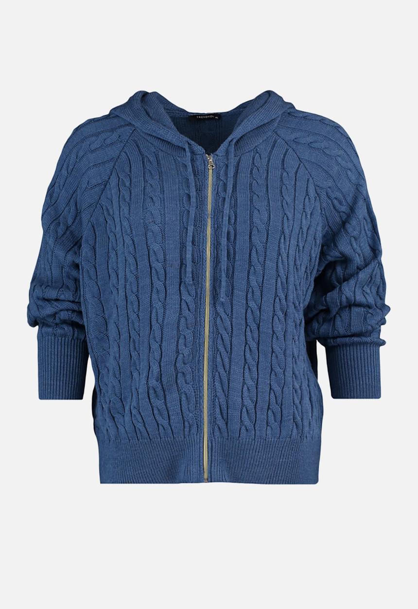 Trendyol - Plus Hooded Zippered Knitwear Cardigan - Indigo