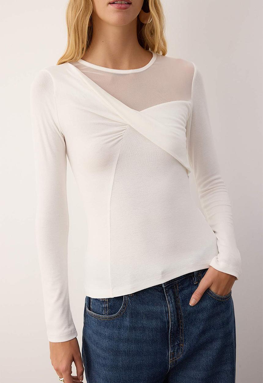 Trendyol - Collar Detailed Fitted/Slim Fit Knitted Blouse - Ecru
