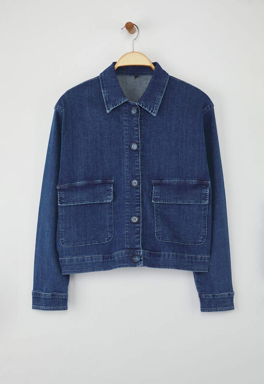 Trendyol - Shirt Collar Pocket Detail Comfort Denim Jacket - Dark Blue