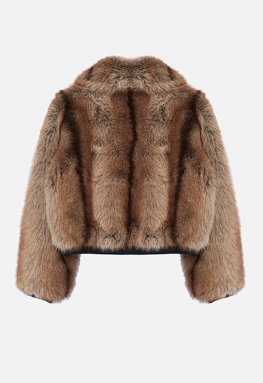 Trendyol - Oversize Mold Rubber Detailed Bomber Fur Coat - Brown