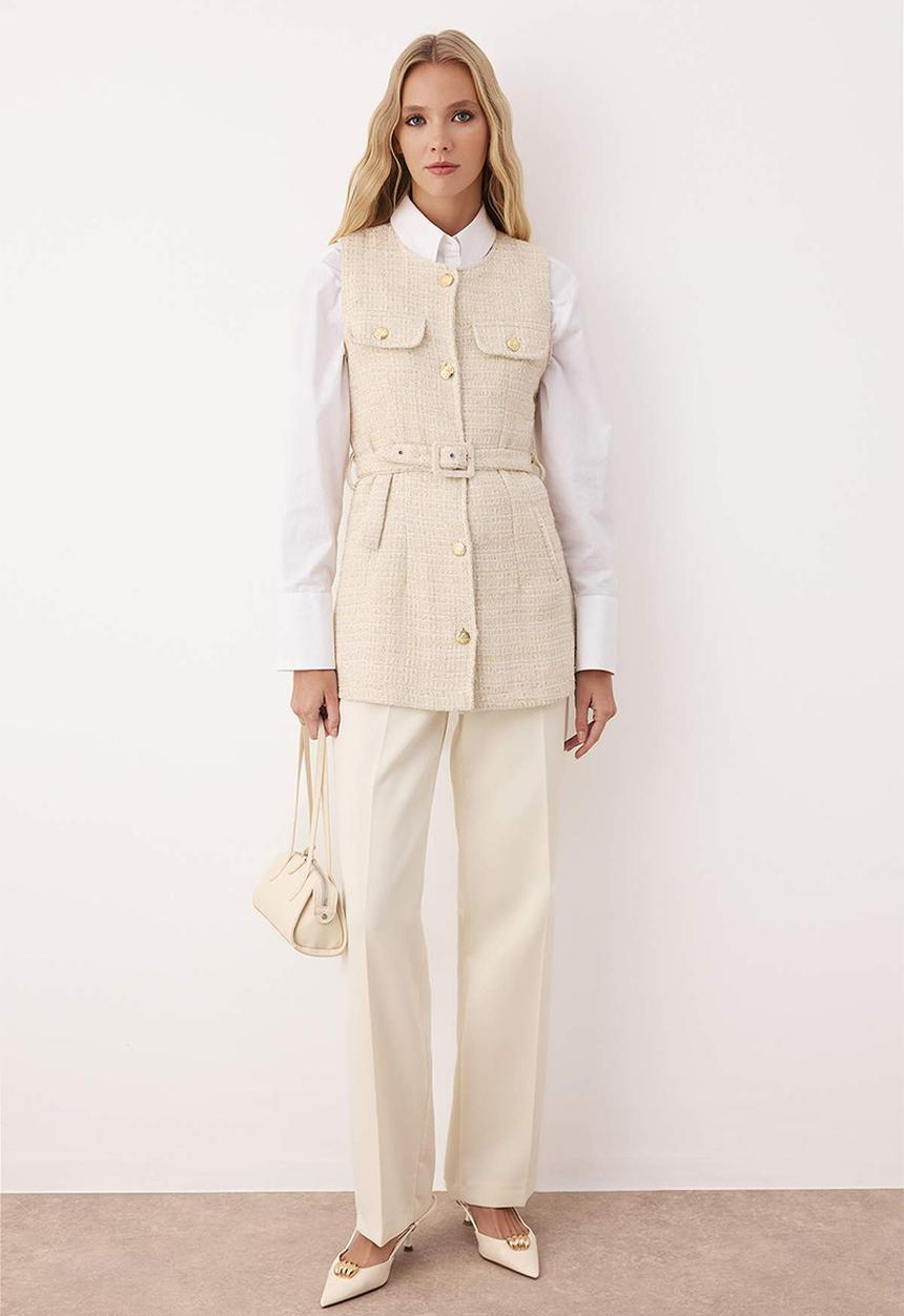Trendyol - Tweed Woven Vest - Ecru