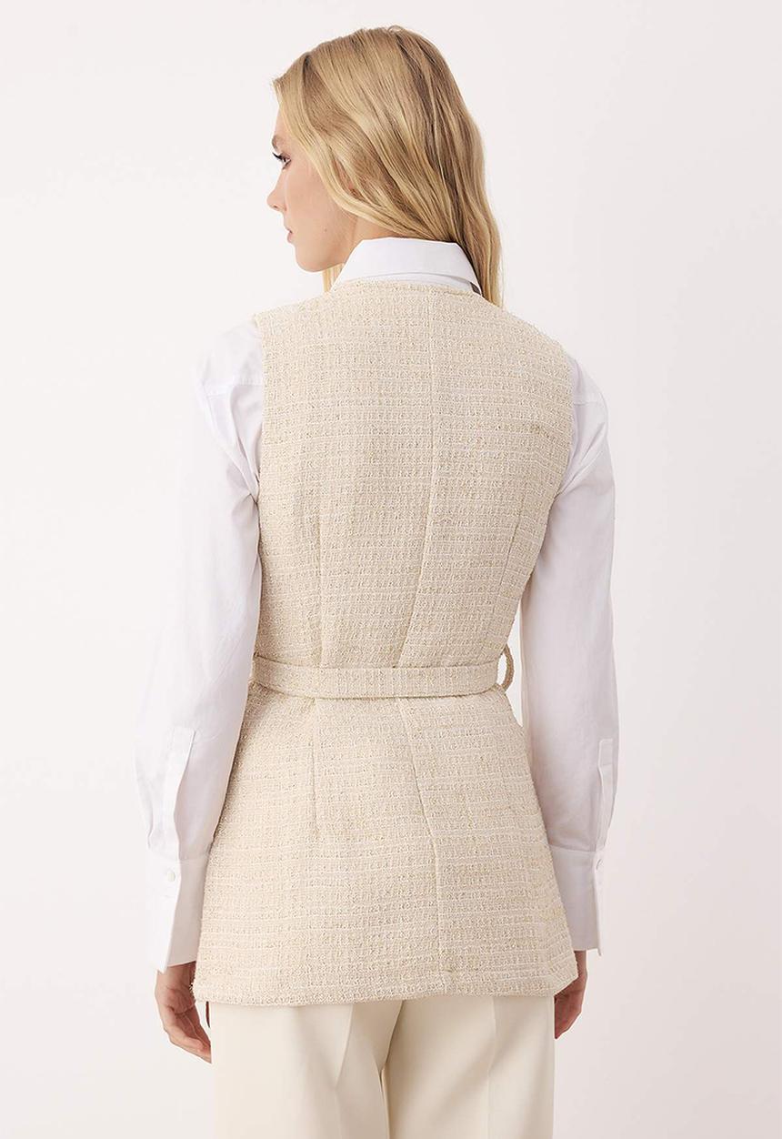 Trendyol - Tweed Woven Vest - Ecru
