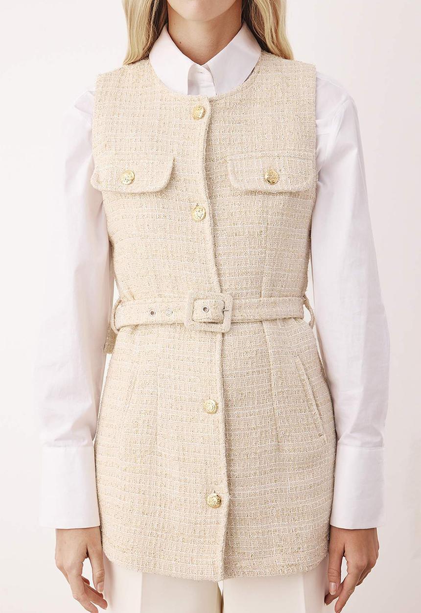Trendyol - Tweed Woven Vest - Ecru