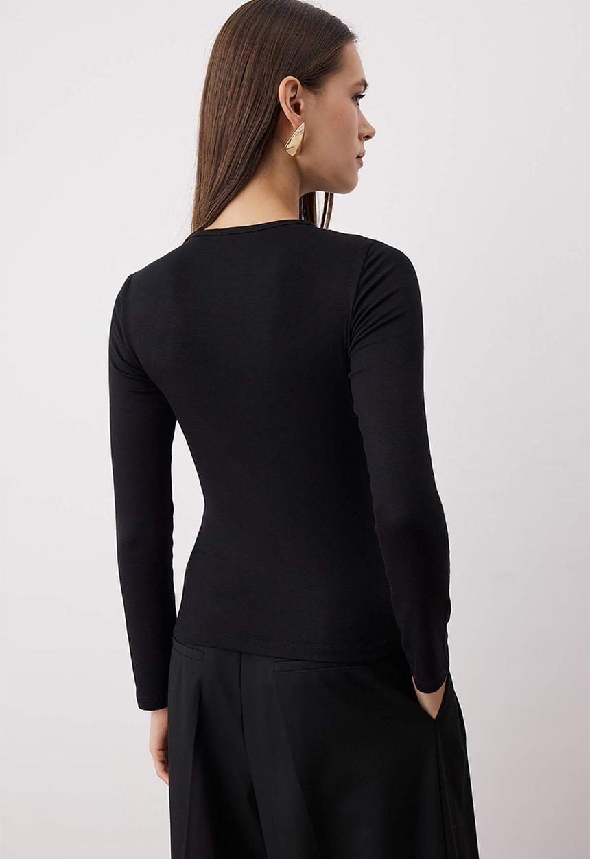 Trendyol - Neckline Detail Fitted/Slim Fit Knitted Blouse - Black