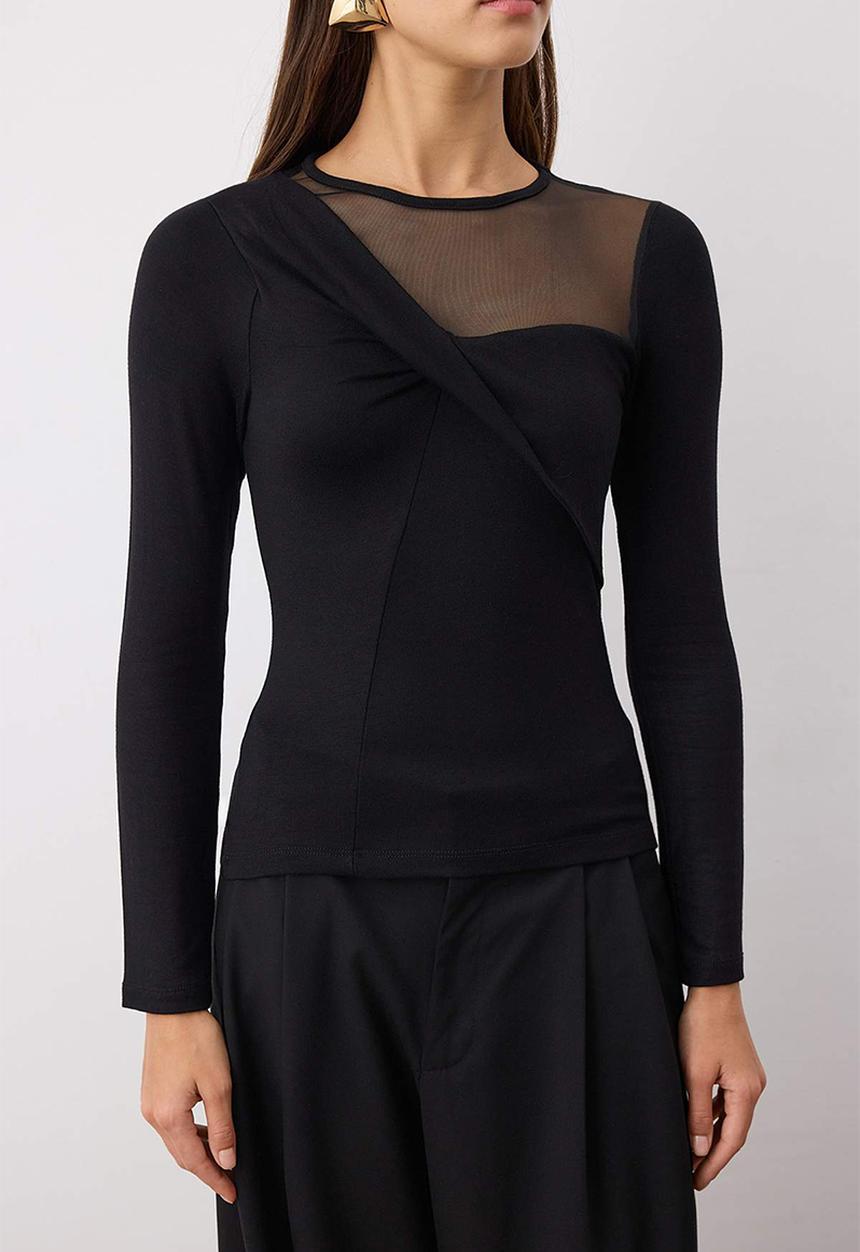Trendyol - Neckline Detail Fitted/Slim Fit Knitted Blouse - Black
