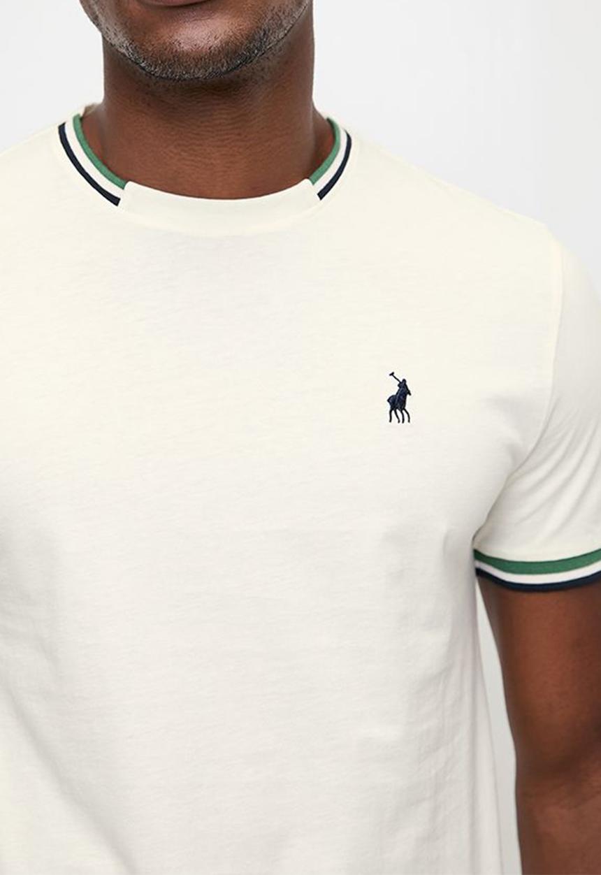 POLO - Mens Tipped Pony Crew Neck Short sleeve Tee - White
