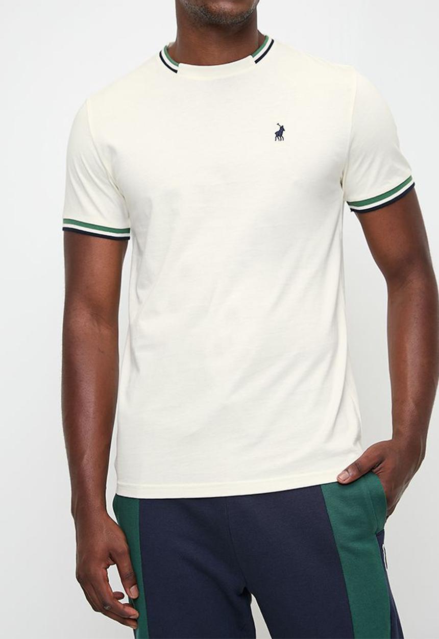POLO - Mens Tipped Pony Crew Neck Short sleeve Tee - White