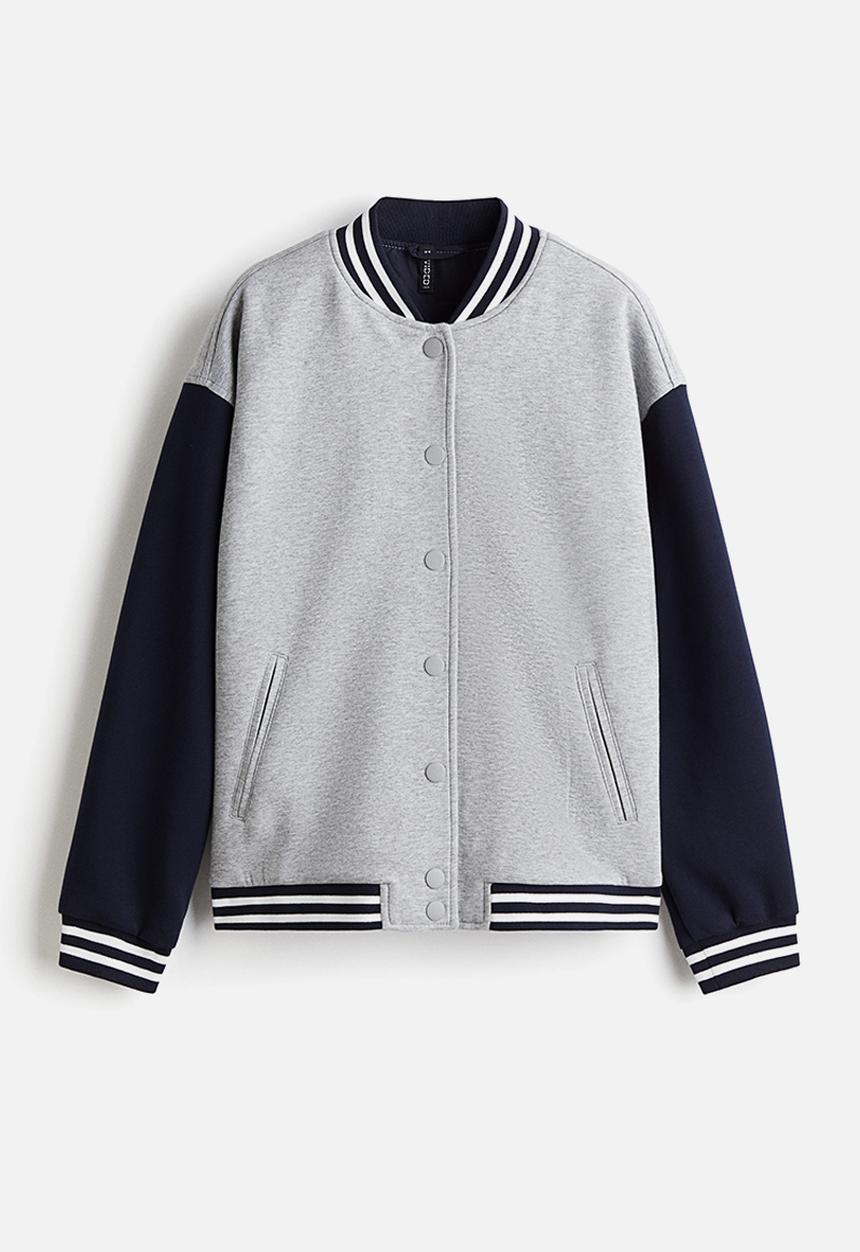 H&M - Motif-detail baseball jacket - light grey marl/colour block 