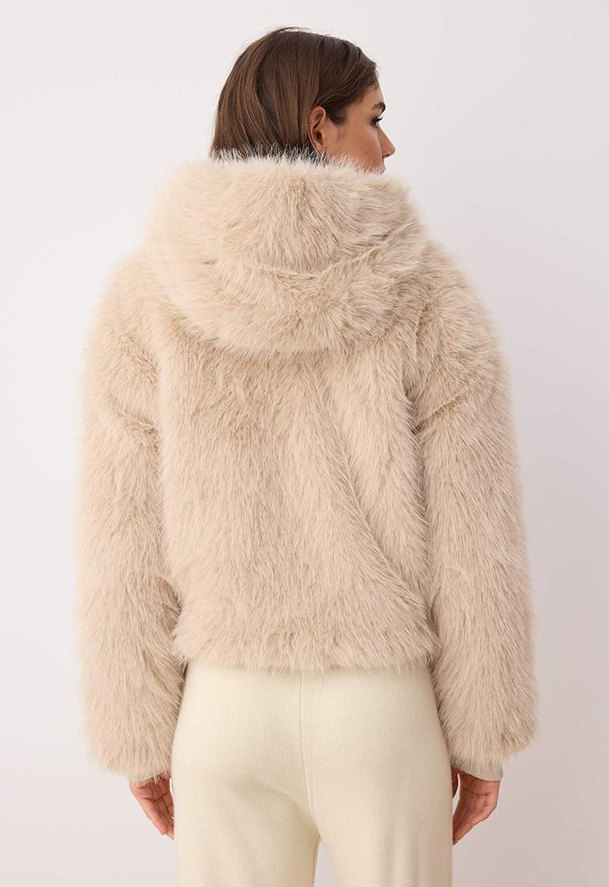 Trendyol - Oversize Mold Hooded Fur Coat - Beige