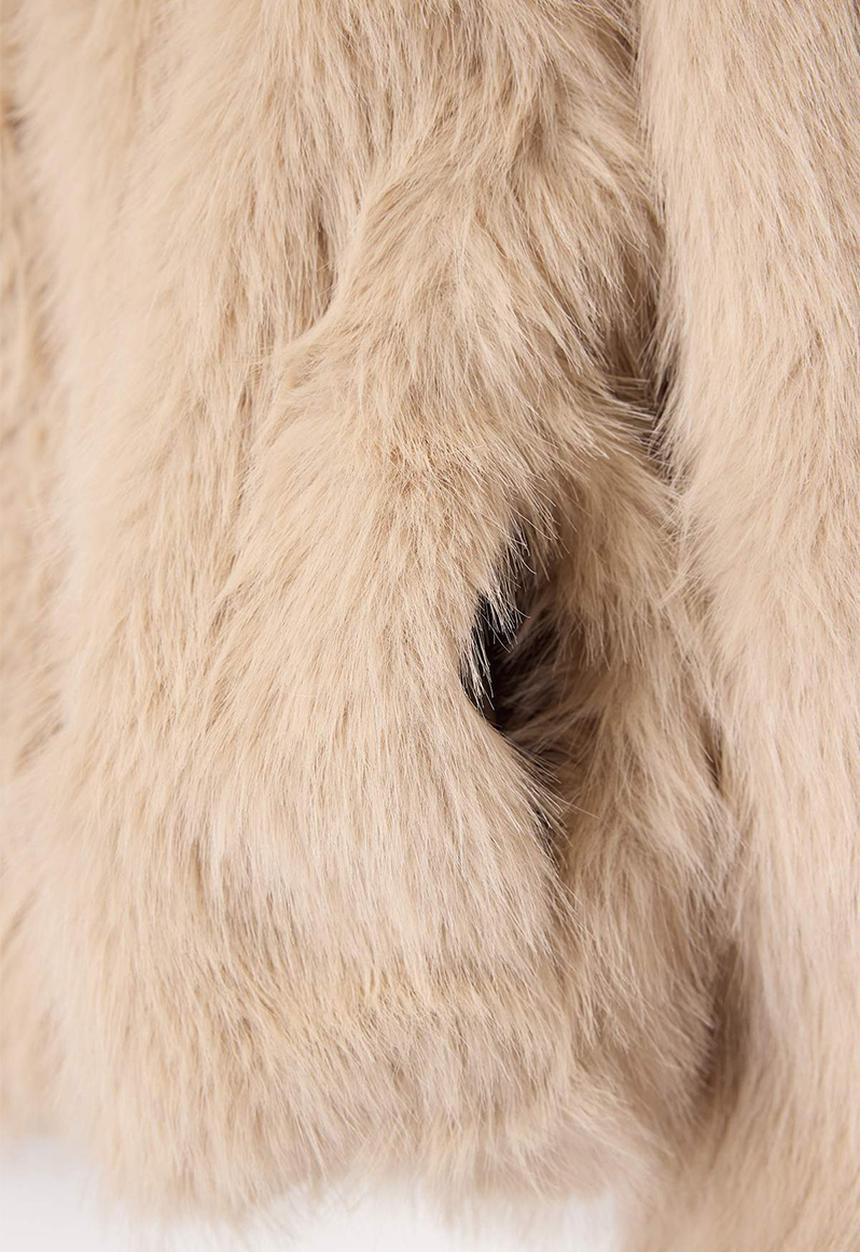 Trendyol - Oversize Mold Hooded Fur Coat - Beige