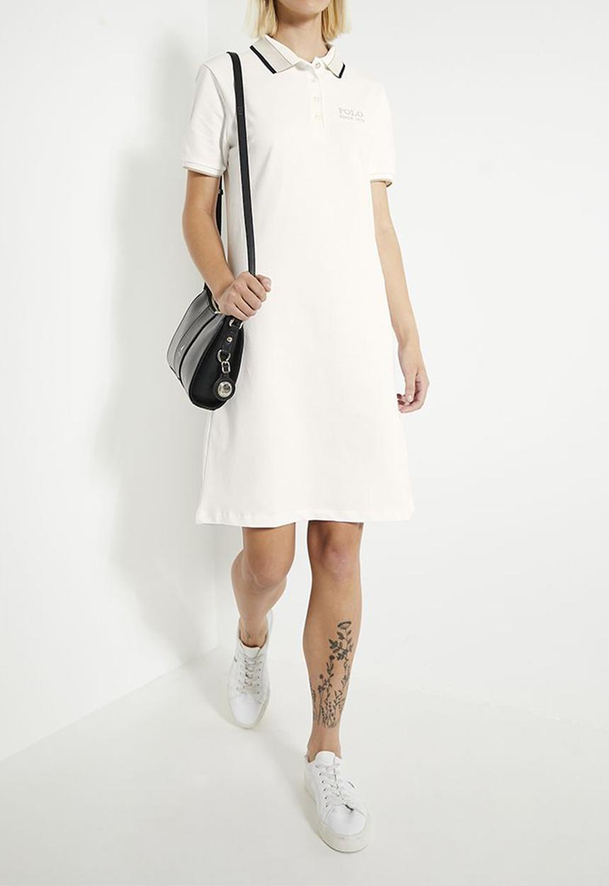 POLO - Wmn macey short sleeve tipped golfer dress - off white