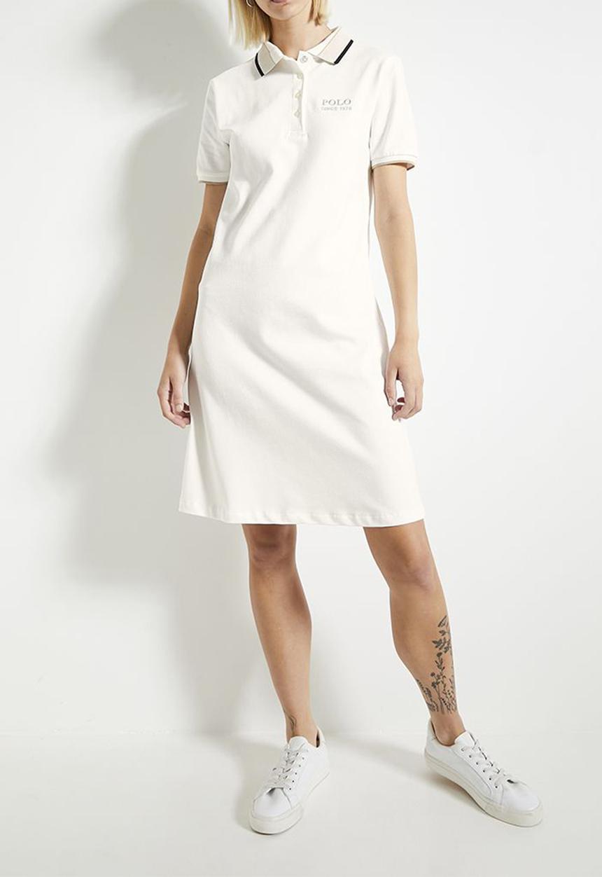 POLO - Wmn macey short sleeve tipped golfer dress - off white