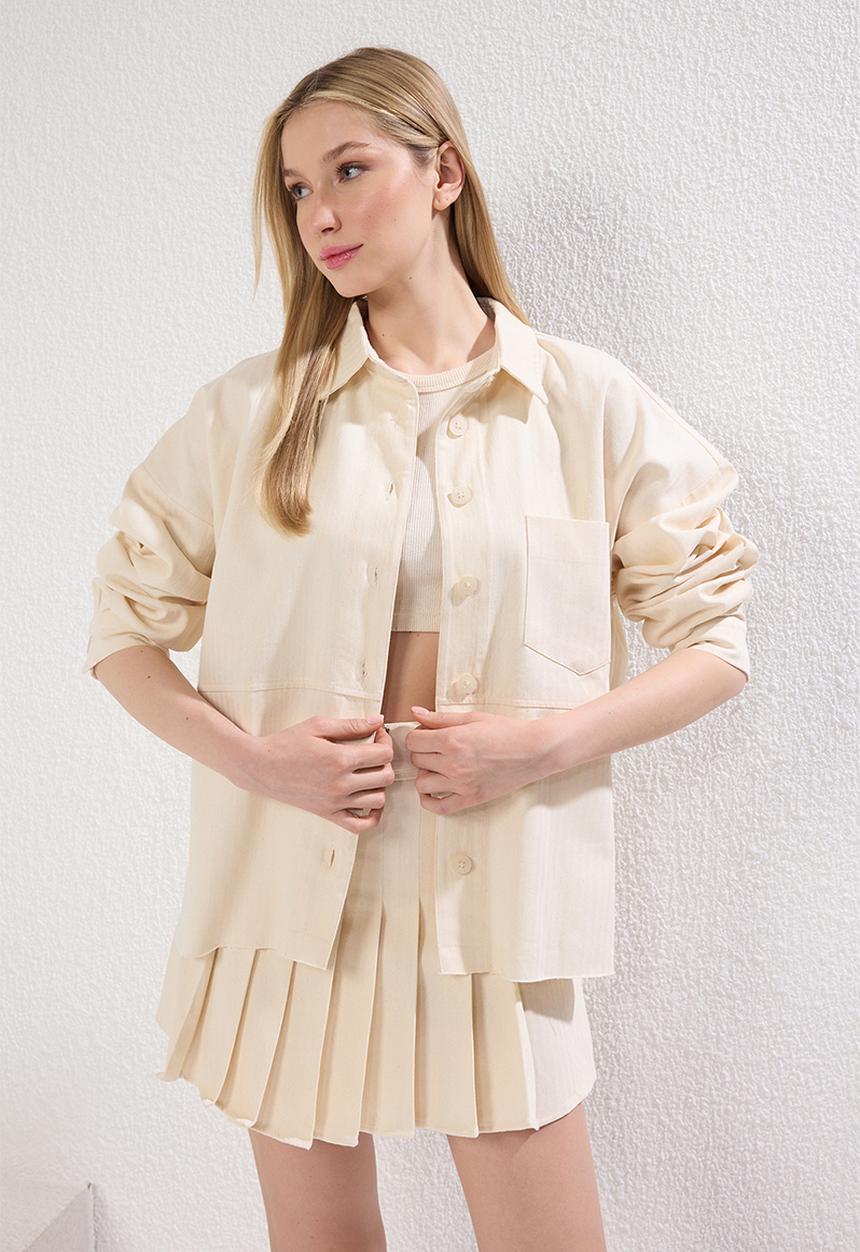 Trendyol - Back Lace Detail Pocket Regular Gabardine Jacket - Beige