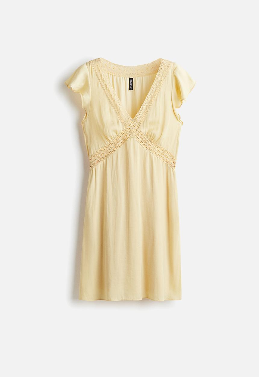 H&M - Lace-detail dress -  light yellow