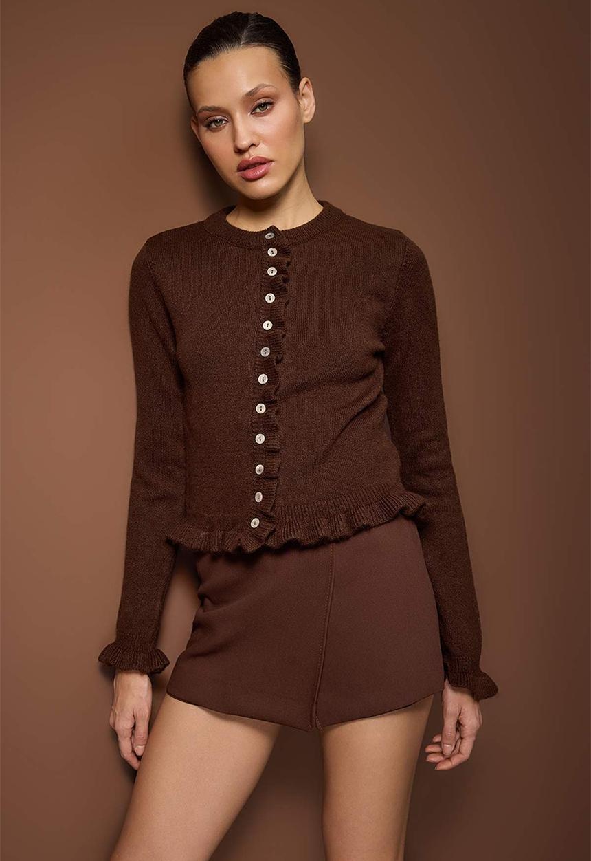 Trendyol - Button Detailed Soft Textured Knitwear Cardigan - Brown