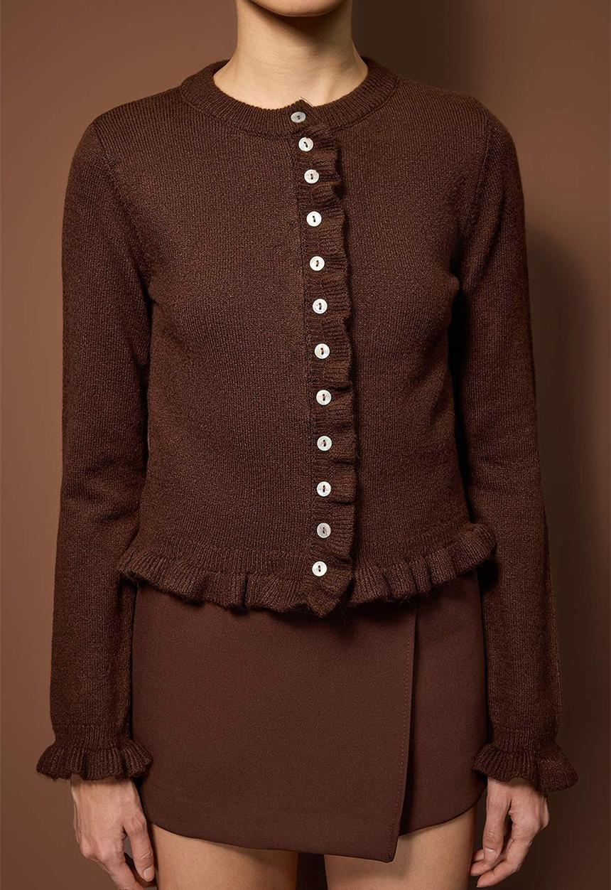 Trendyol - Button Detailed Soft Textured Knitwear Cardigan - Brown