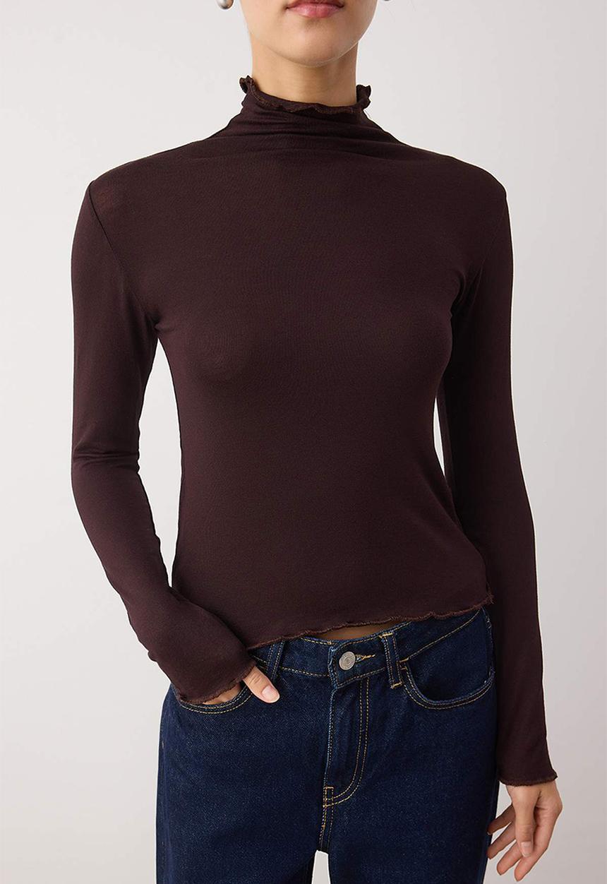 Trendyol - Transparent High Neck Flexible Regular Length Knitted Blouse - Brown