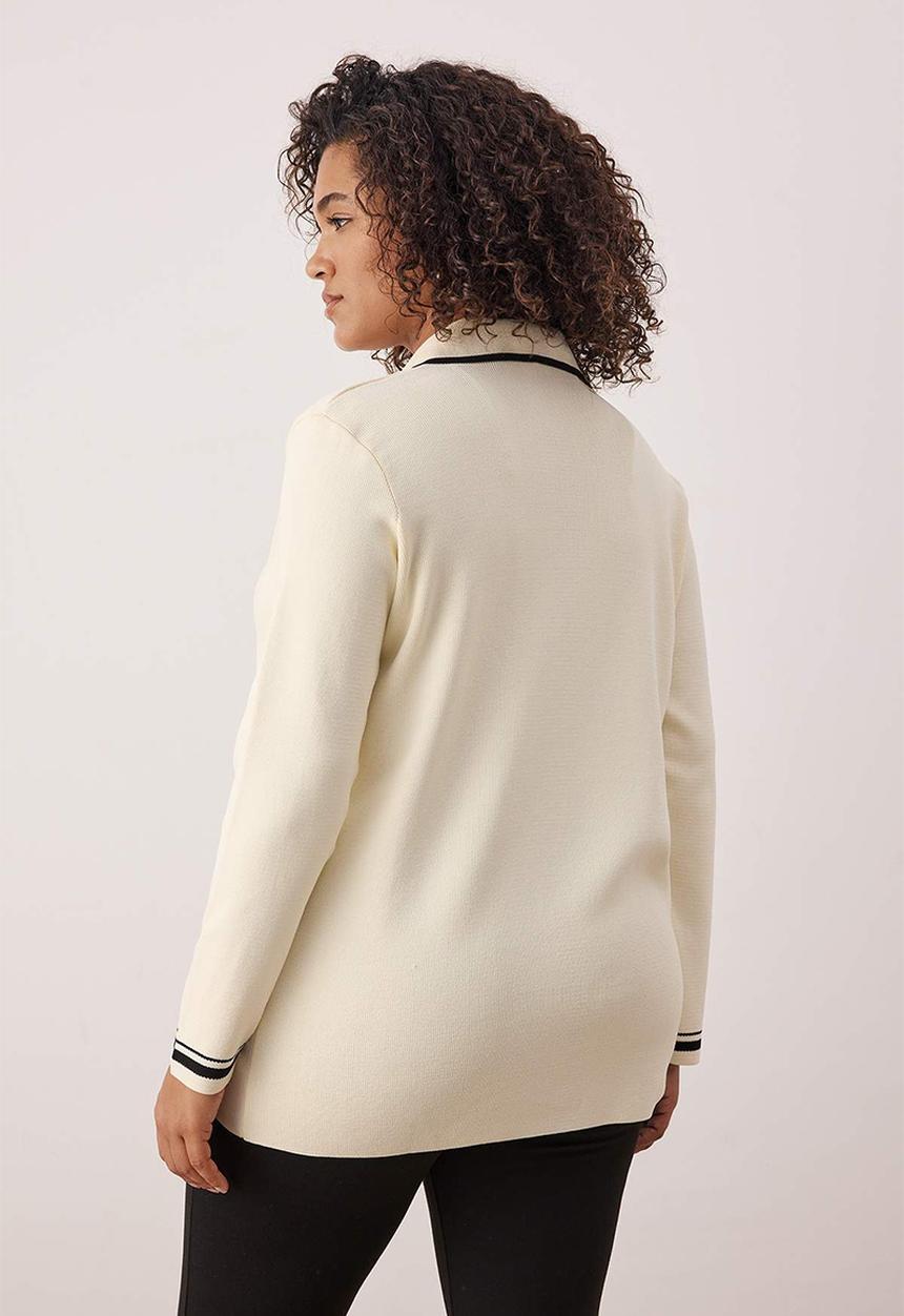Trendyol - Jacket Collar Line Detailed Knitwear Jacket Look Cardigan - Ecru
