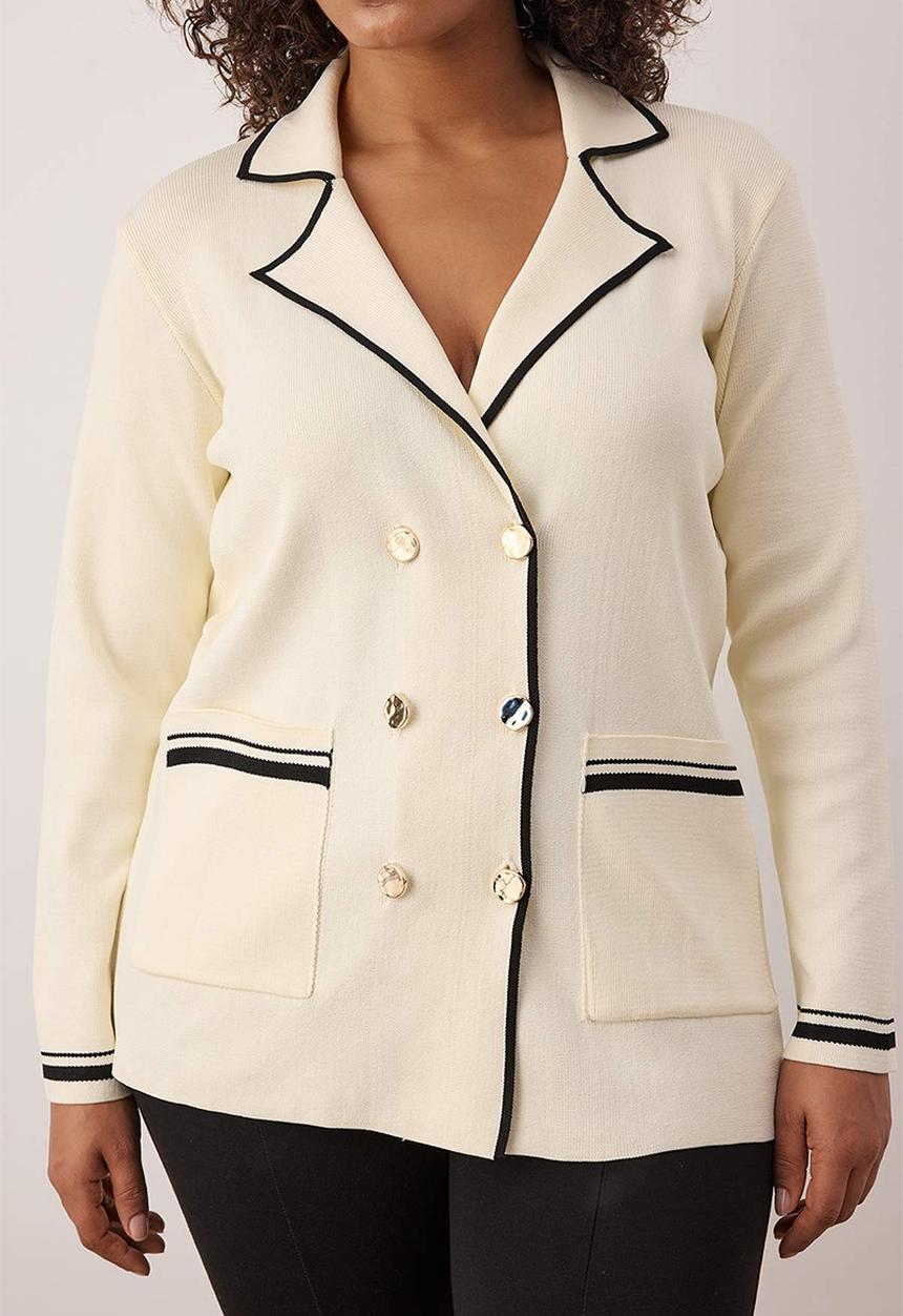 Trendyol - Jacket Collar Line Detailed Knitwear Jacket Look Cardigan - Ecru