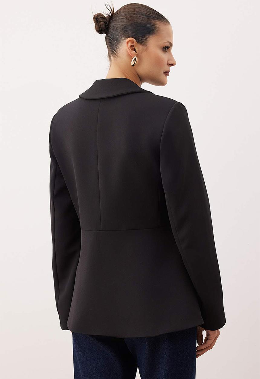 Trendyol - Fitted/Bodycon Single Button Woven Blazer Jacket - Black