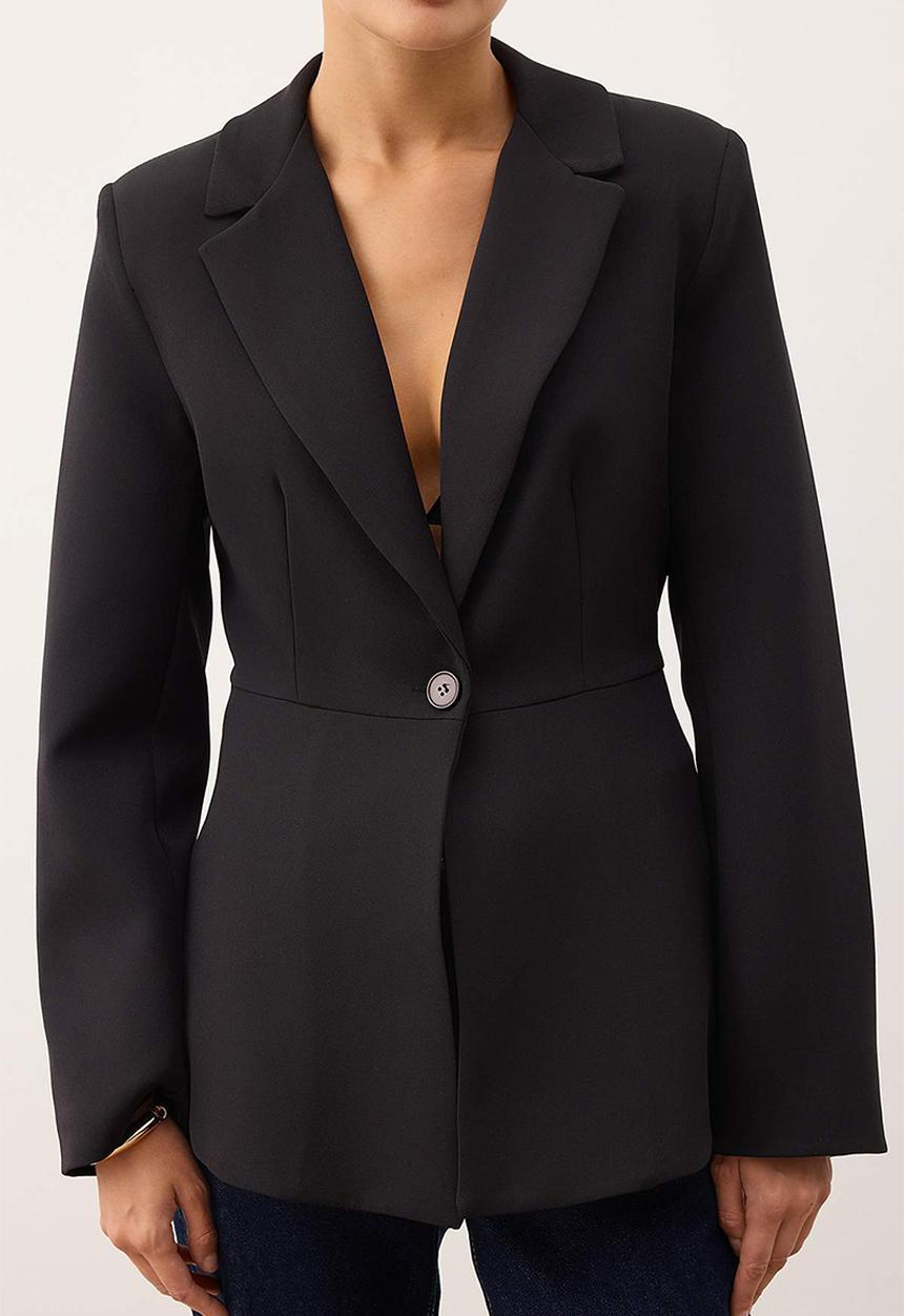 Trendyol - Fitted/Bodycon Single Button Woven Blazer Jacket - Black