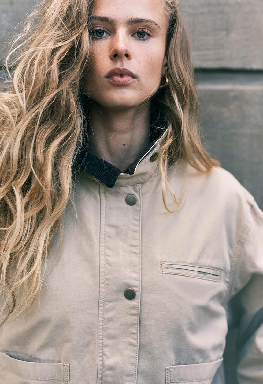 H&M - Corduroy-collar canvas jacket - light beige 