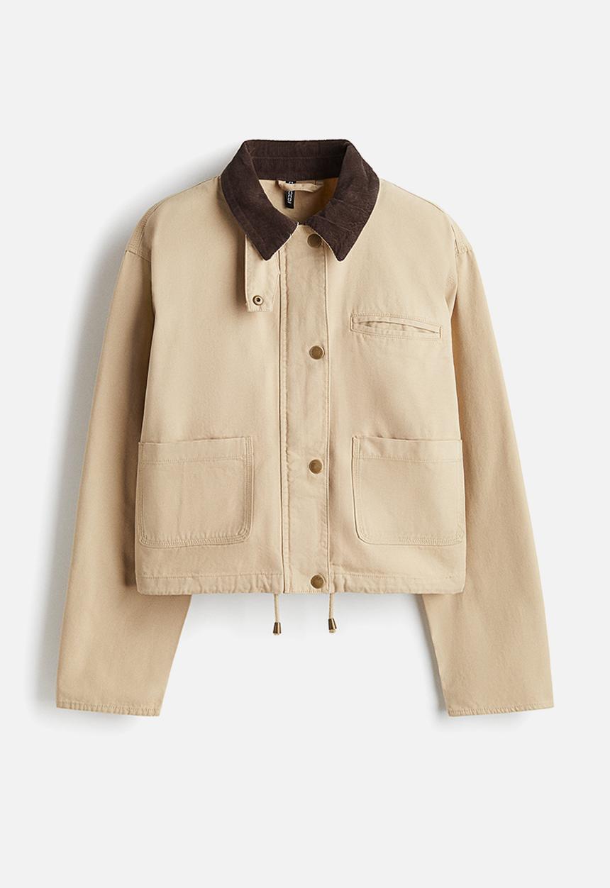 H&M - Corduroy-collar canvas jacket - light beige 