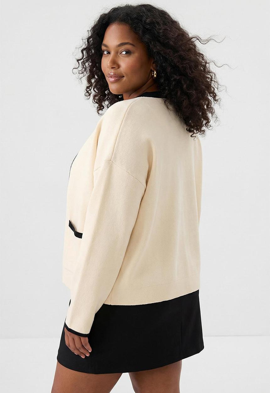 Trendyol - Stripe Detailed Knitwear 2-Piece Blouse-Cardigan Set - Ecru