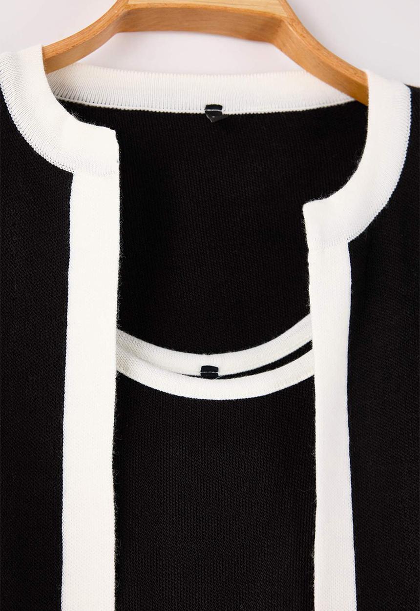 Trendyol - Line Detailed Knitwear 2-Piece Blouse-Cardigan Set - Black