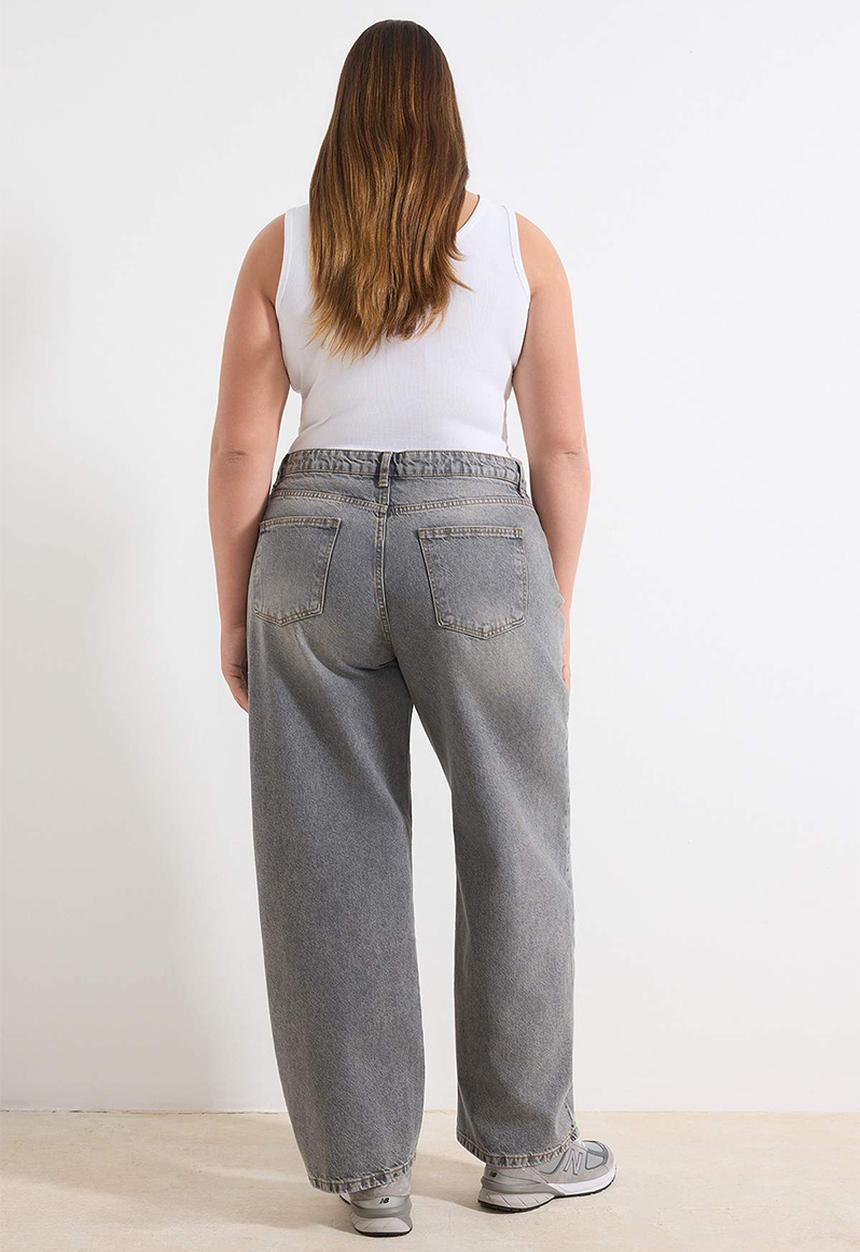 Trendyol - High Waist Barrel Baggy Plus Size Jeans - Grey