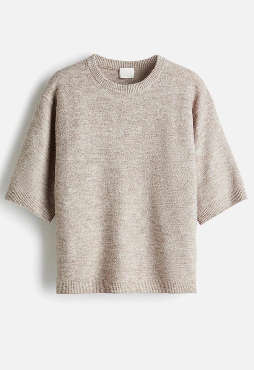 H&M - Knitted T-shirt - beige marl 