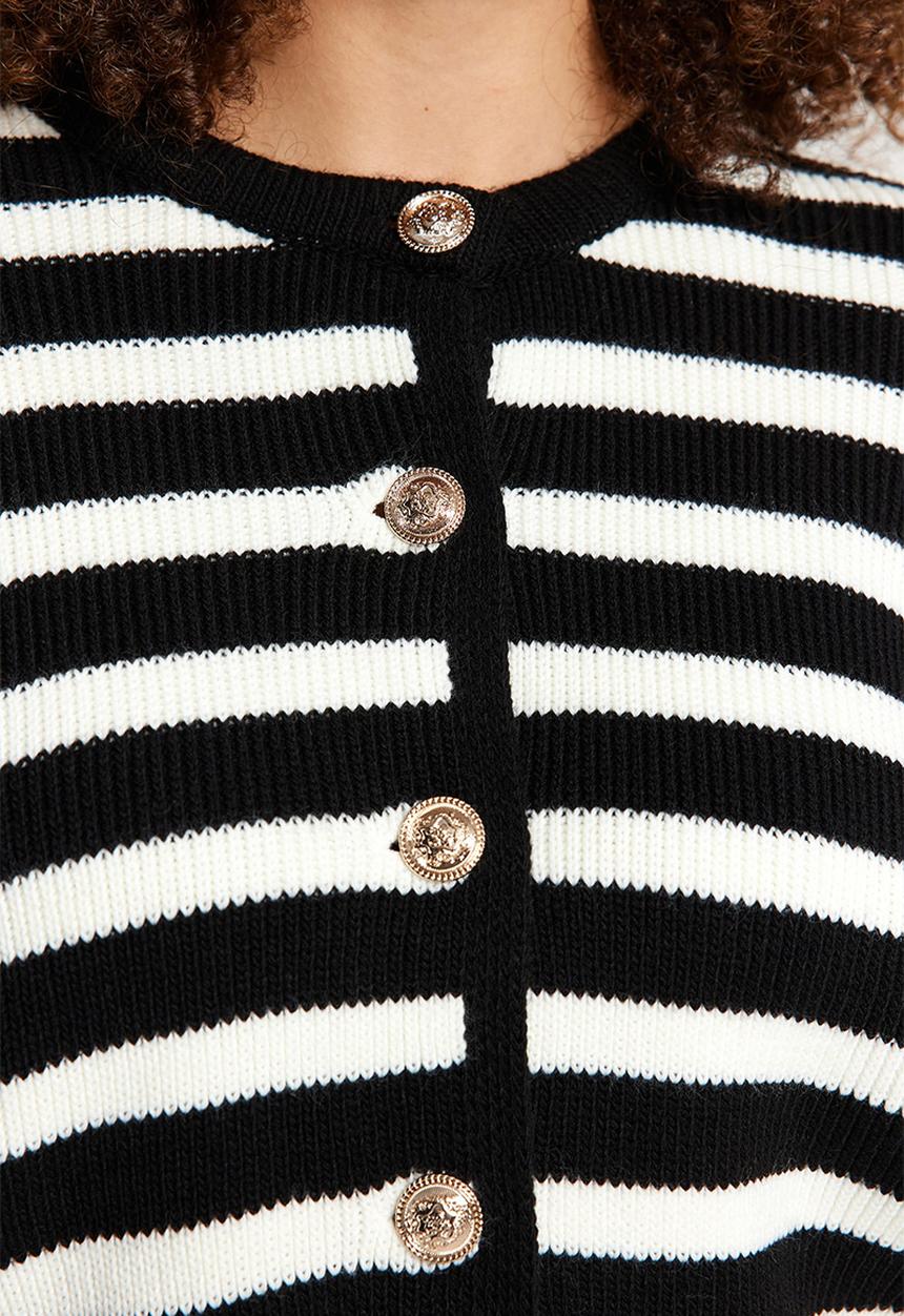 Trendyol - Striped Jacket Look Knitwear Cardigan - Black-White