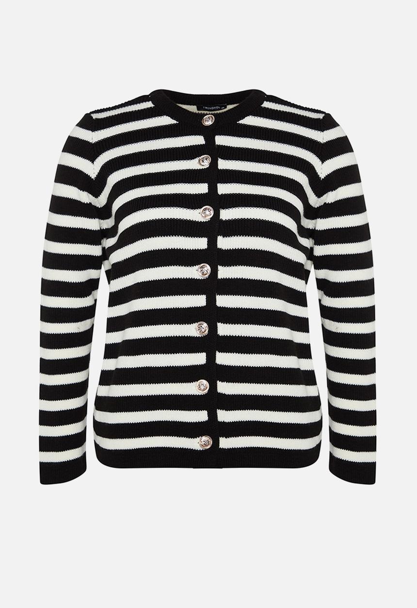 Trendyol - Striped Jacket Look Knitwear Cardigan - Black-White