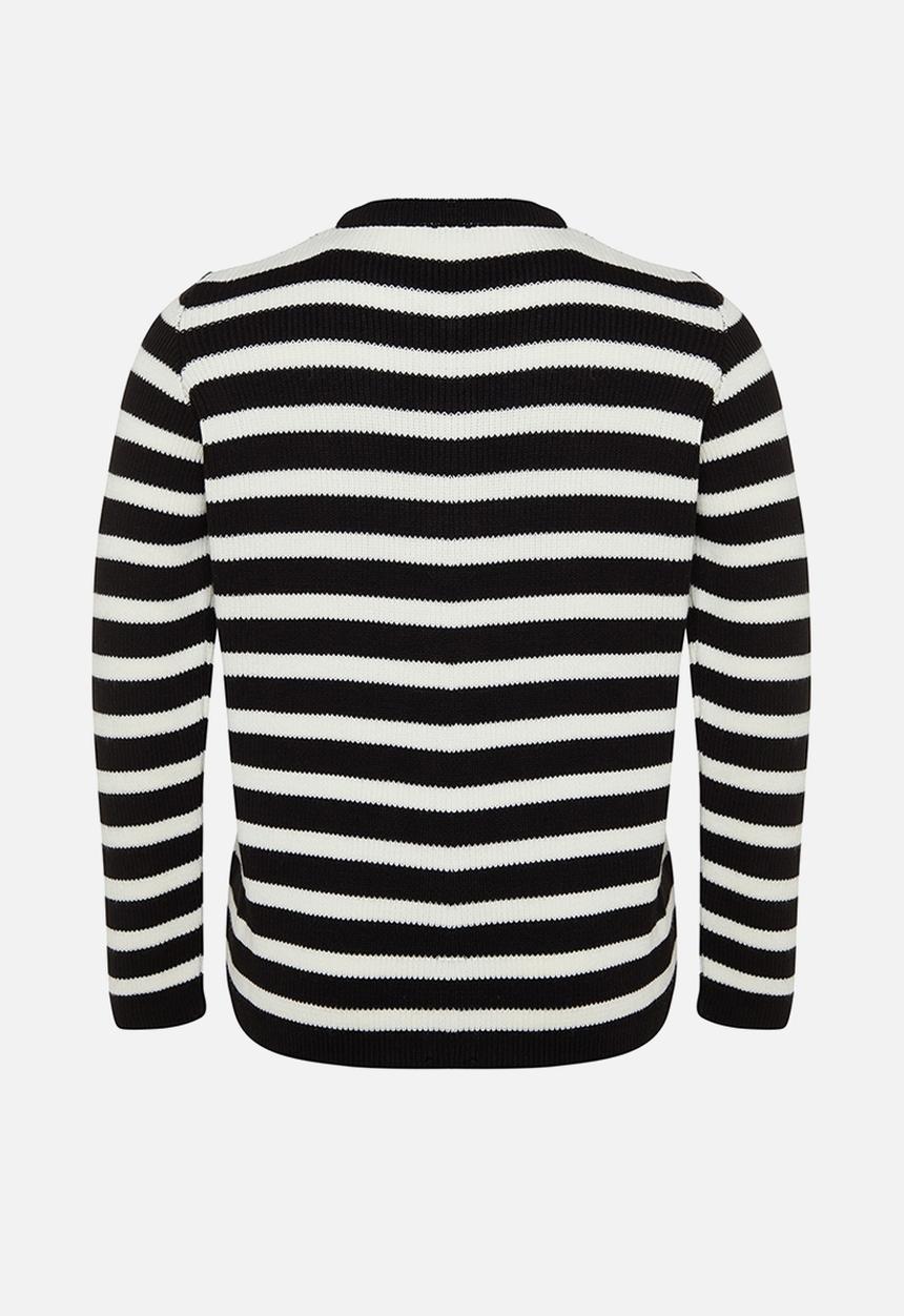 Trendyol - Striped Jacket Look Knitwear Cardigan - Black-White