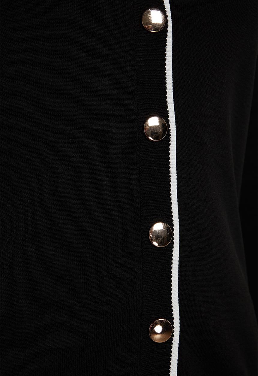 Trendyol - Gold Button Detailed Striped Knitwear Cardigan - Black