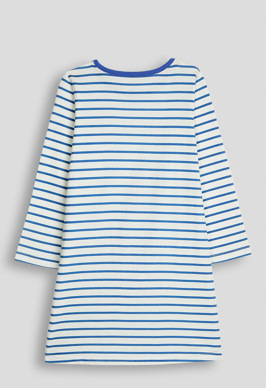 Pop Candy - Tshirt dress with floral strap strawberry pocket - blue stripes/multi
