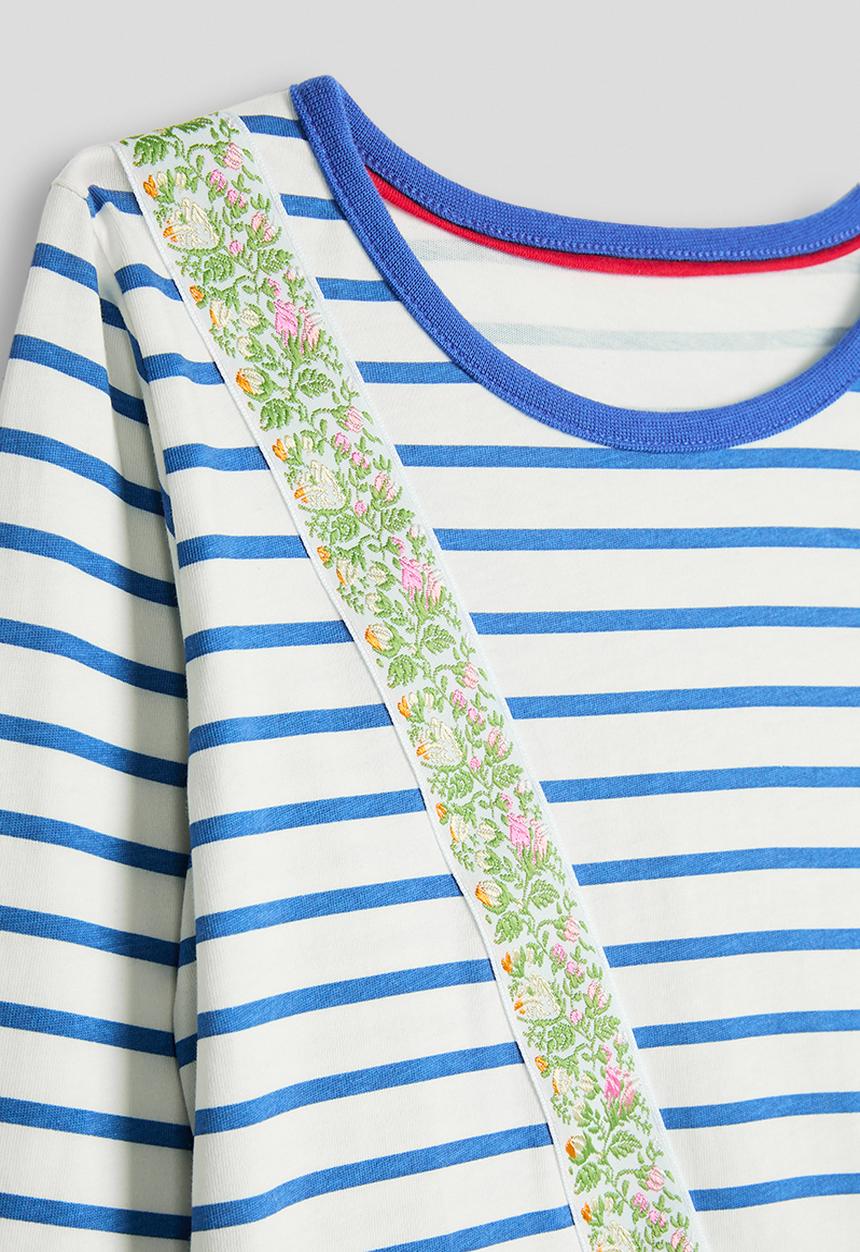 Pop Candy - Tshirt dress with floral strap strawberry pocket - blue stripes/multi