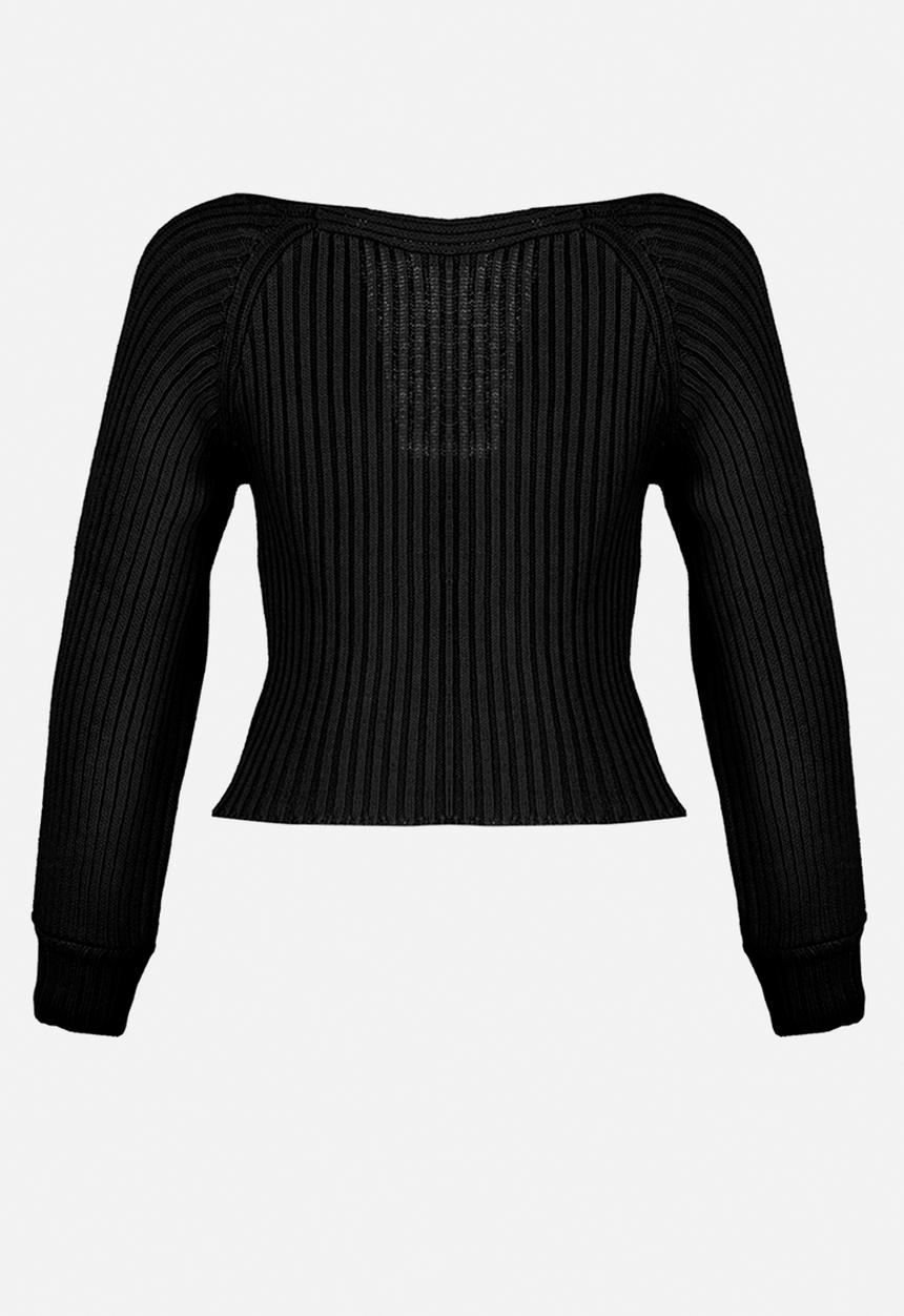Trendyol - Crop Heart Collar Knitwear Sweater - Black