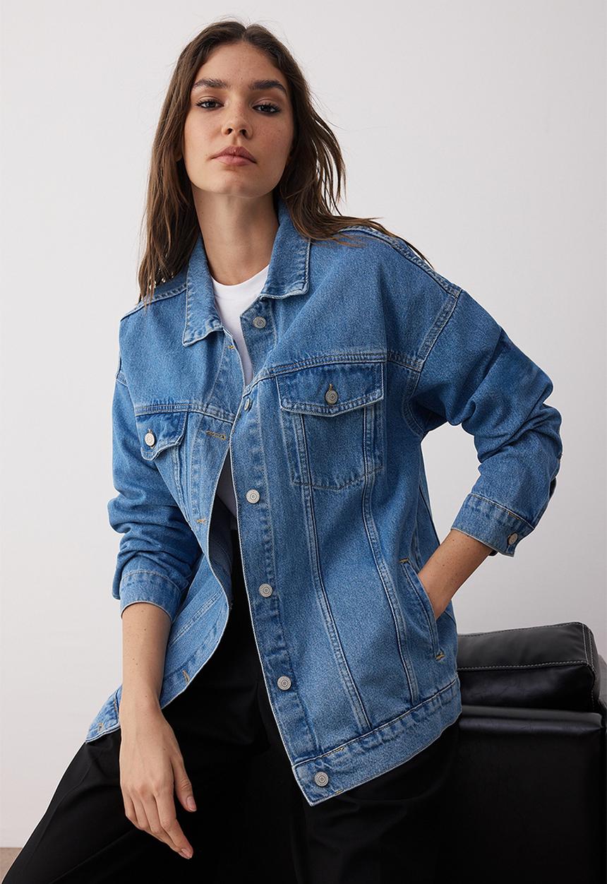 Oversize Trucker Denim Jacket - Blue