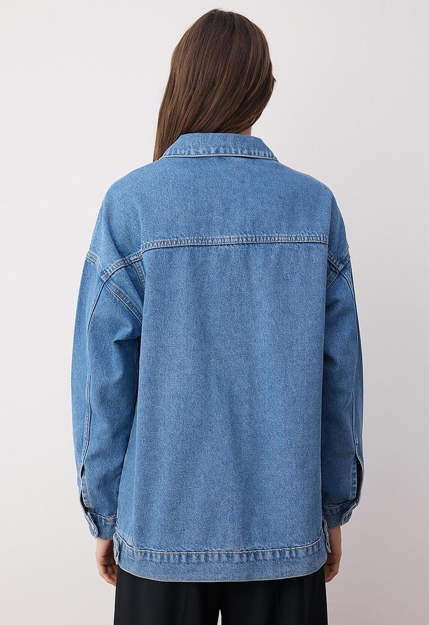 Trendyol - Oversize Trucker Denim Jacket - Blue