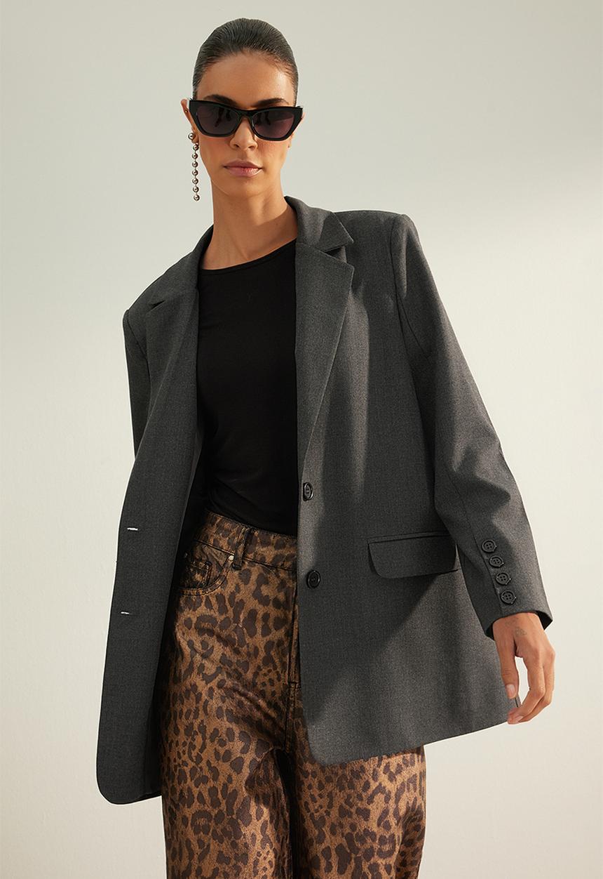 Trendyol - Premium Oversize Lined Woven Blazer Jacket - Anthracite