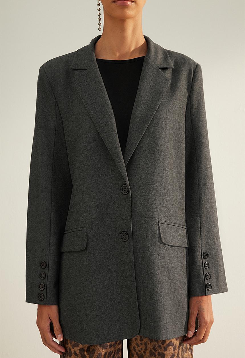 Trendyol - Premium Oversize Lined Woven Blazer Jacket - Anthracite