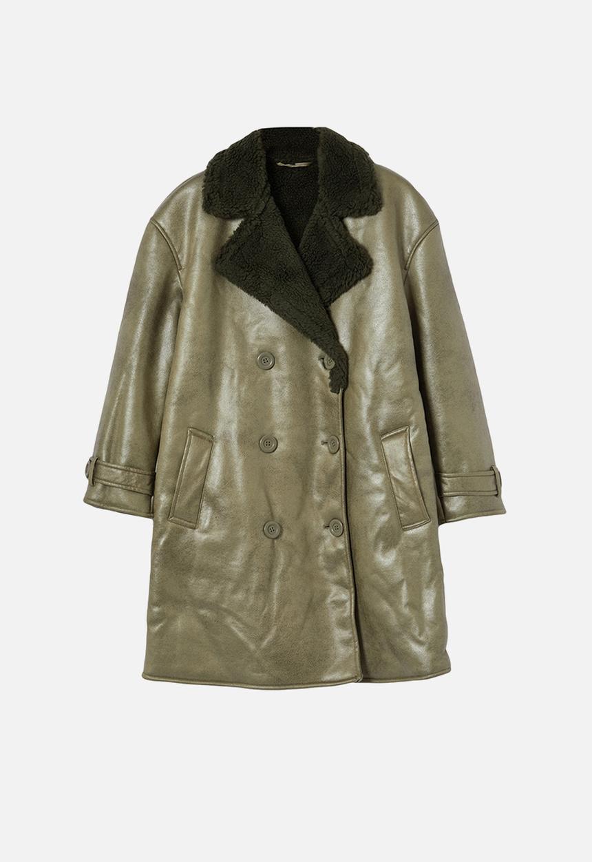 Trendyol - Collar Fur Detailed Oversize Long Coat - Khaki