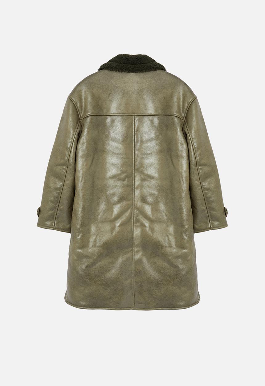 Trendyol - Collar Fur Detailed Oversize Long Coat - Khaki