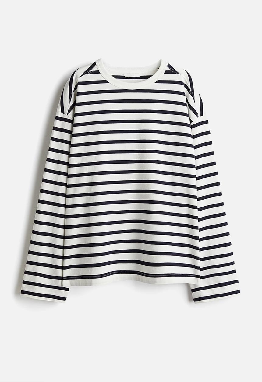 H&M - Cotton jersey top - white & navy blue striped