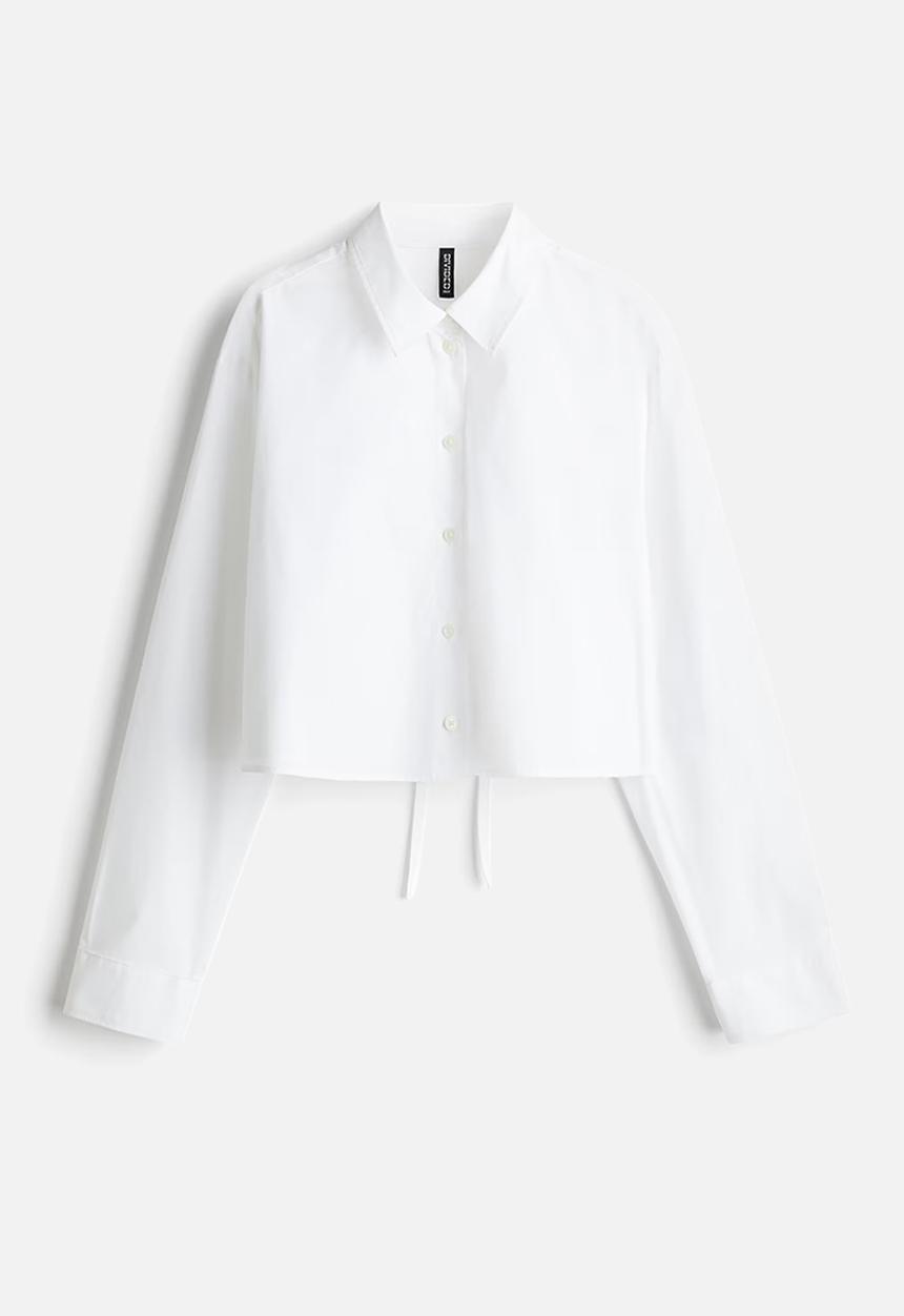 H&M - Cropped tie-detail shirt - white